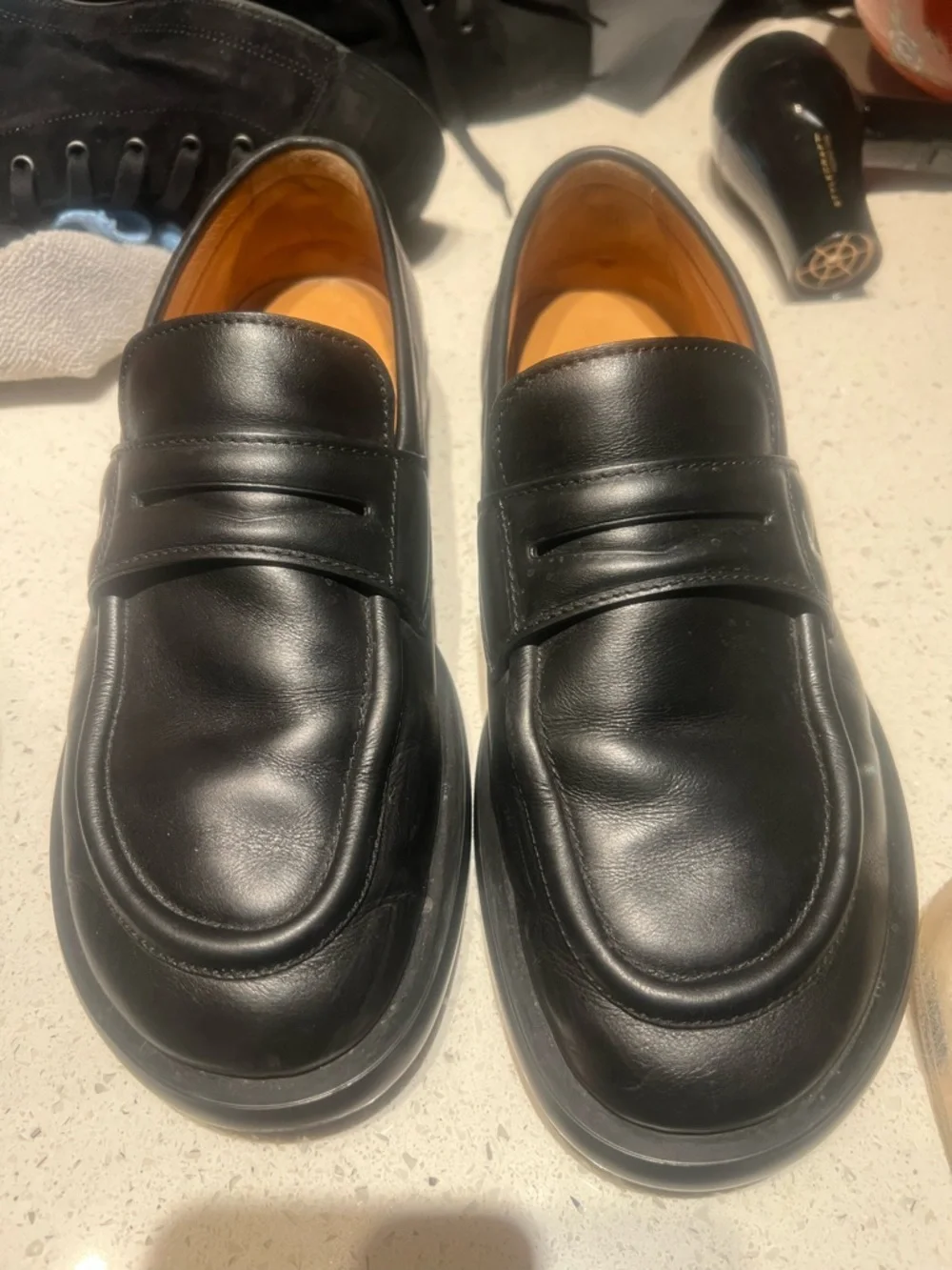 Louis Vuitton Major Black Leather Slip-On Loafers with LV Tab - Picture 2 of 7